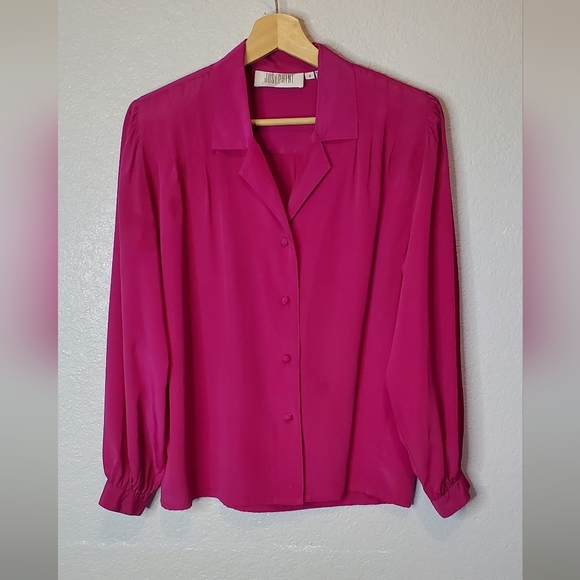 💚5/$25 Josephine Fuchsia Pink Long Sleeve Sheen Blouse Size 6 Vintage 80s - Picture 1 of 6